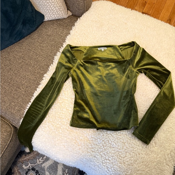 Reformation Sonora Green Velvet Long Sleeve Top - Picture 5 of 5